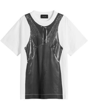 Simone Rocha Patchwork Satin Trompe L'Oeil Print T-Shirt - Black