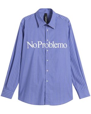No Problemo Logo Stripe Poplin Shirt - Blue