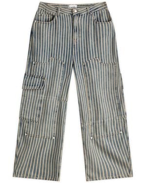 Ganni Light Stripe Denim Carpenter Jeans - Grey