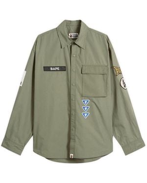 A Bathing Ape Logo Military Shirt - Green