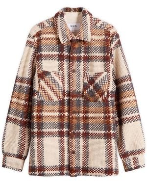 Wax London Whiting Check Wool Bobble Overshirt - Brown