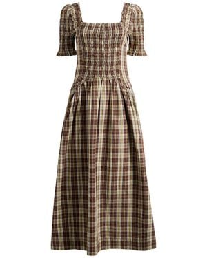 Damson Madder Emmy Shirred Midi Dress - Natural