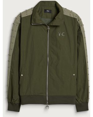 THUG CLUB Triple Line Stud Track Jacket - Green