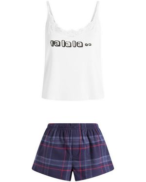 Skims X Cpfm Sleep Lace Cami & Flannel Short Sleep Set - Blue