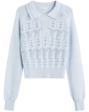 My Mum Made It Buttoned Lace Knit Pullover - Blue
