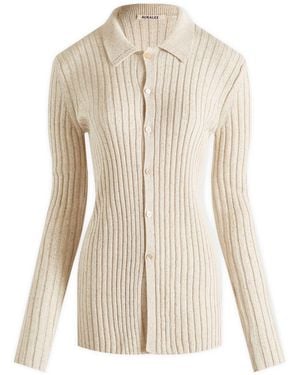 AURALEE Rib Knit Shirt Cardigan - Natural