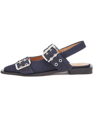 Ganni Denim Feminine Buckle Ballerina - Blue