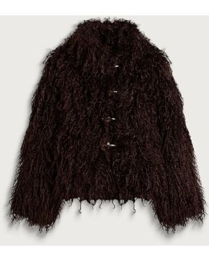 Peachy Den Patti Faux Fur Coat Jacket - Black