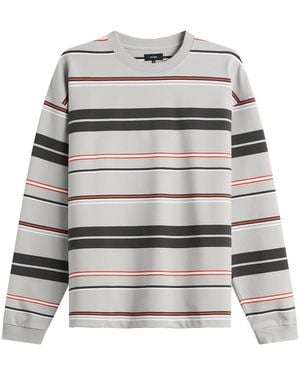 Beams Plus Multi Stripe Long Sleeve T-Shirt - Grey