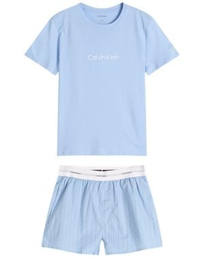 Calvin Klein Cotton Poplin Pajama Set - Blue