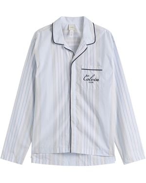 Calvin Klein Poplin Script Button Down Pyjama Top - Blue