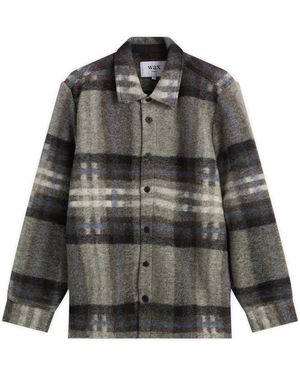 Wax London Nolan Wool Check Overshirt - Grey