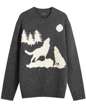 Beams Plus Intarsia Wolf Jumper - Grey