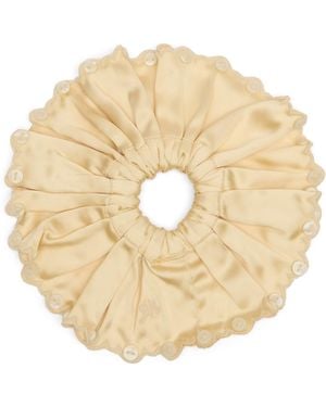 Damson Madder Button Detail Satin Scrunchie - Metallic