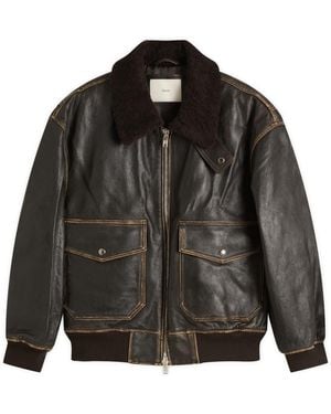 DUNST Shearling Collar Leather Jacket - Black