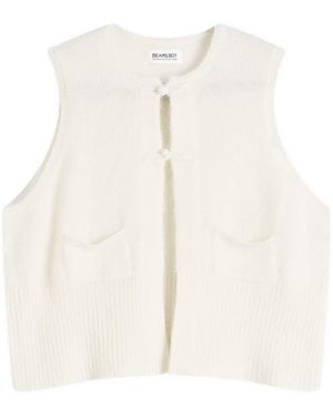 Beams Boy China Button Knit Vest - Natural