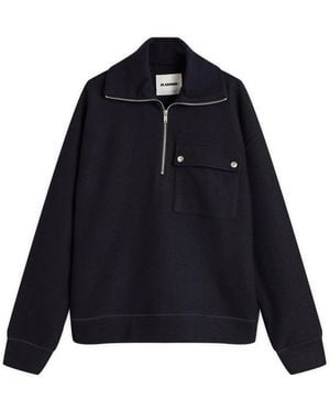 Jil Sander Felted Wool Quarter Zip - Blue