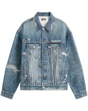A Bathing Ape Fake Print Trucker Jacket - Blue