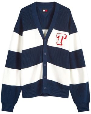 Tommy Hilfiger Single Letter Texture Stripe Cardigan - Blue