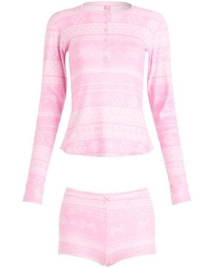 Skims Plush Pointelle Henley & Short Set - Pink