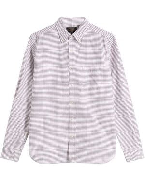Beams Plus Tattersall Check Button Down Oxford Shirt - White