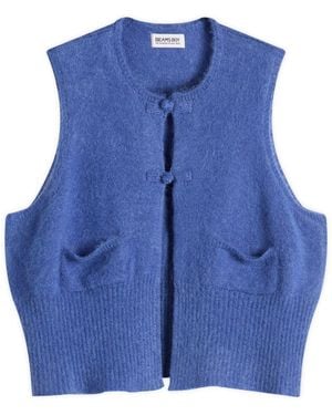 Beams Boy China Button Knit Vest - Blue