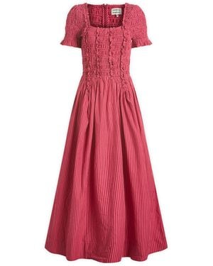 Damson Madder Raphaela Ruffle Midi Dress - Red