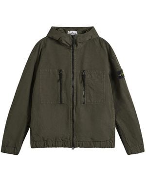 Stone Island Organic Cotton Ripstop Hooded Jacket - Green