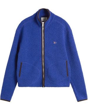 Drake's Boucle Wool Zip Fleece Jacket - Blue