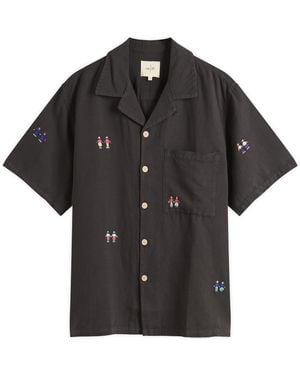 Folk Relaxed Soft Collar Vacation Shirt - Black
