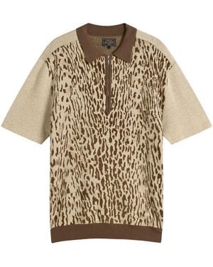 Beams Plus Animal Jacquard Knit Polo - Natural