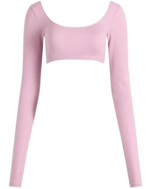 Skims Seamless Sheer Wool Long Sleeve Crop Top - Pink