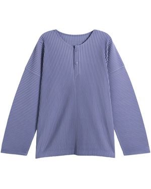 Homme Plissé Issey Miyake Pleat Henley Top - Blue