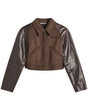 AURALEE Flannel Crop Zip Jacket - Brown