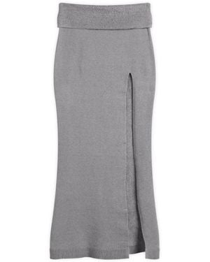 Skims Textured Knit High Slit Long Skirt - Grey