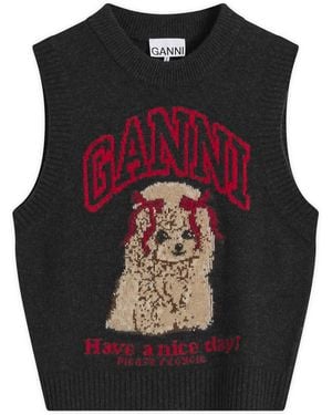 Ganni Graphic Wool Vest - Black