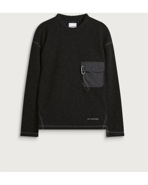 and wander Re Wool Jq Crew Sweatshirt - Black