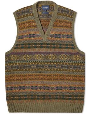 Drake's Fairisle Knit Vest - Green