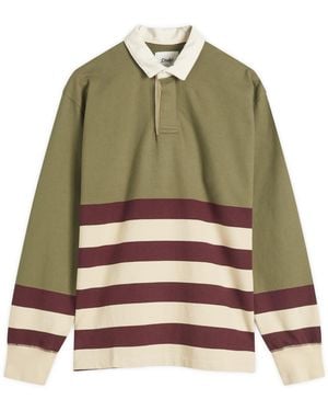 Drake's Half Multi Stripe Rugby Shirt - Green