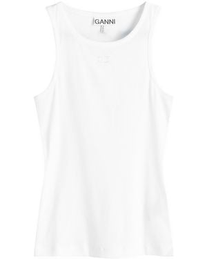 Ganni Soft Cotton Rib Tank Top - White