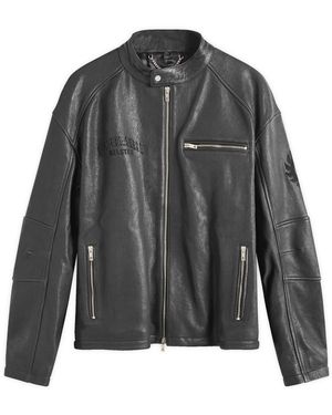 Represent X Belstaff Leather Race Jacket - Grey