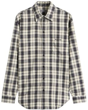 Balenciaga Regular Fit Check Flannel Shirt - Black