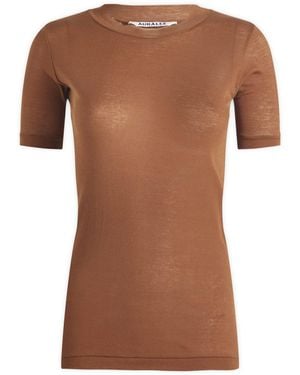 AURALEE Sheer Rib T-Shirt - Brown
