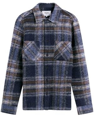 Wax London Whiting Check Wool Blend Overshirt - Blue