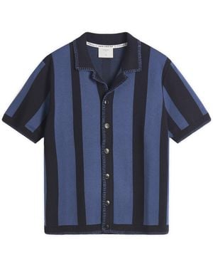 Percival Knitted Stripe Cuban Shirt - Blue