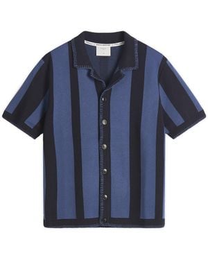 Percival Knitted Stripe Cuban Shirt - Blue
