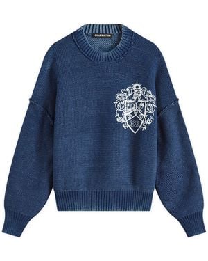 Cole Buxton Collegiate Crest Knit Sweater - Blue