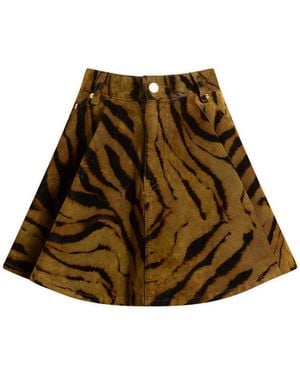 Ganni Printed Flock Denim Mini Skirt - Brown