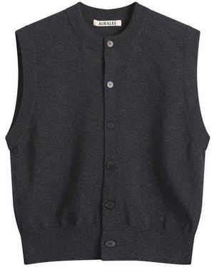 AURALEE High Twist Wool Knit Vest - Blue