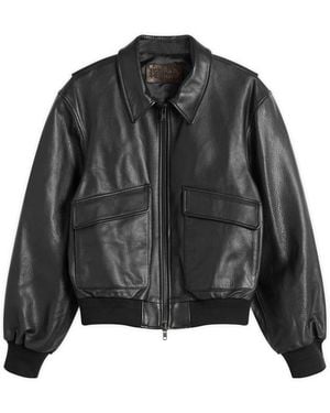 NOTHING WRITTEN Classic Leather Flight Jacket - Black
